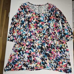 Decree‎ Abstract Print Tunic Top Womens L Flowy 3/4 Sleeve Colorful Boho Casual